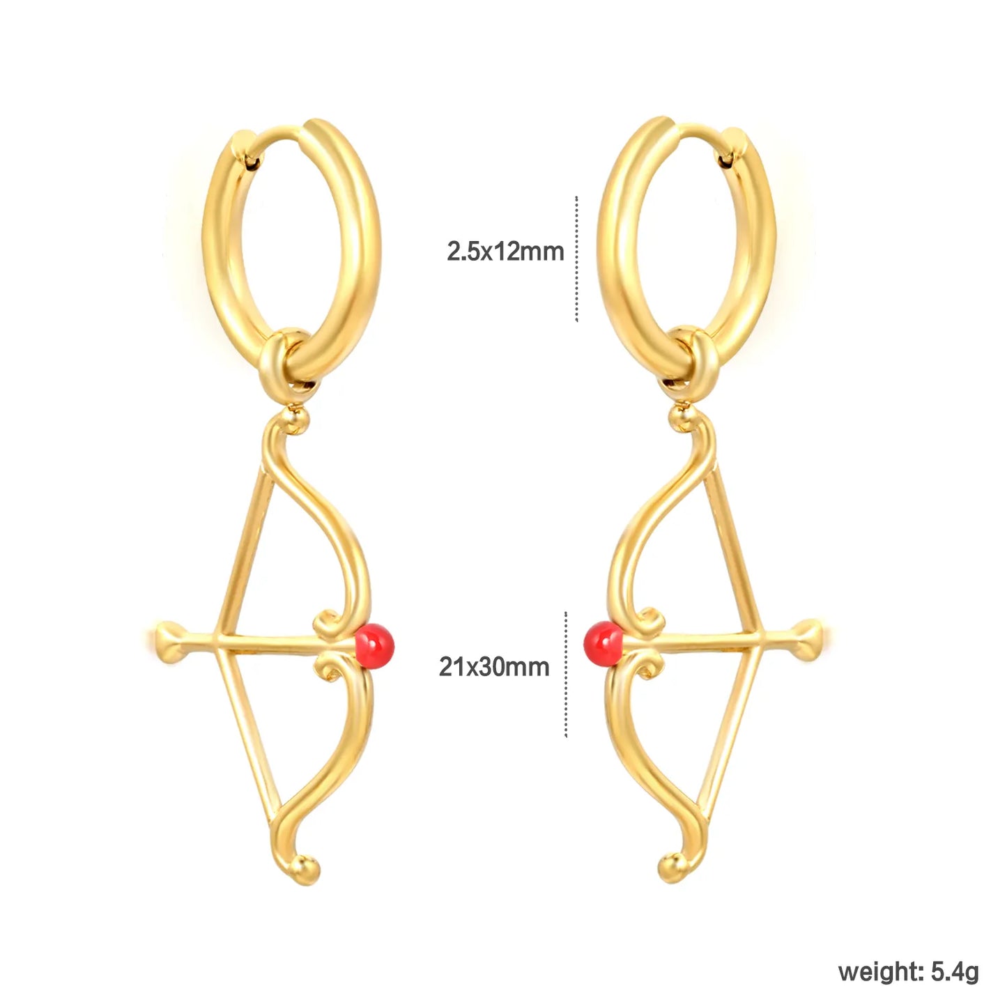 Cupid Bow & Arrow Charm Hoop Earrings | 18K Gold Plated Stainless Steel | Wholesale Bulk Order MOQ 12