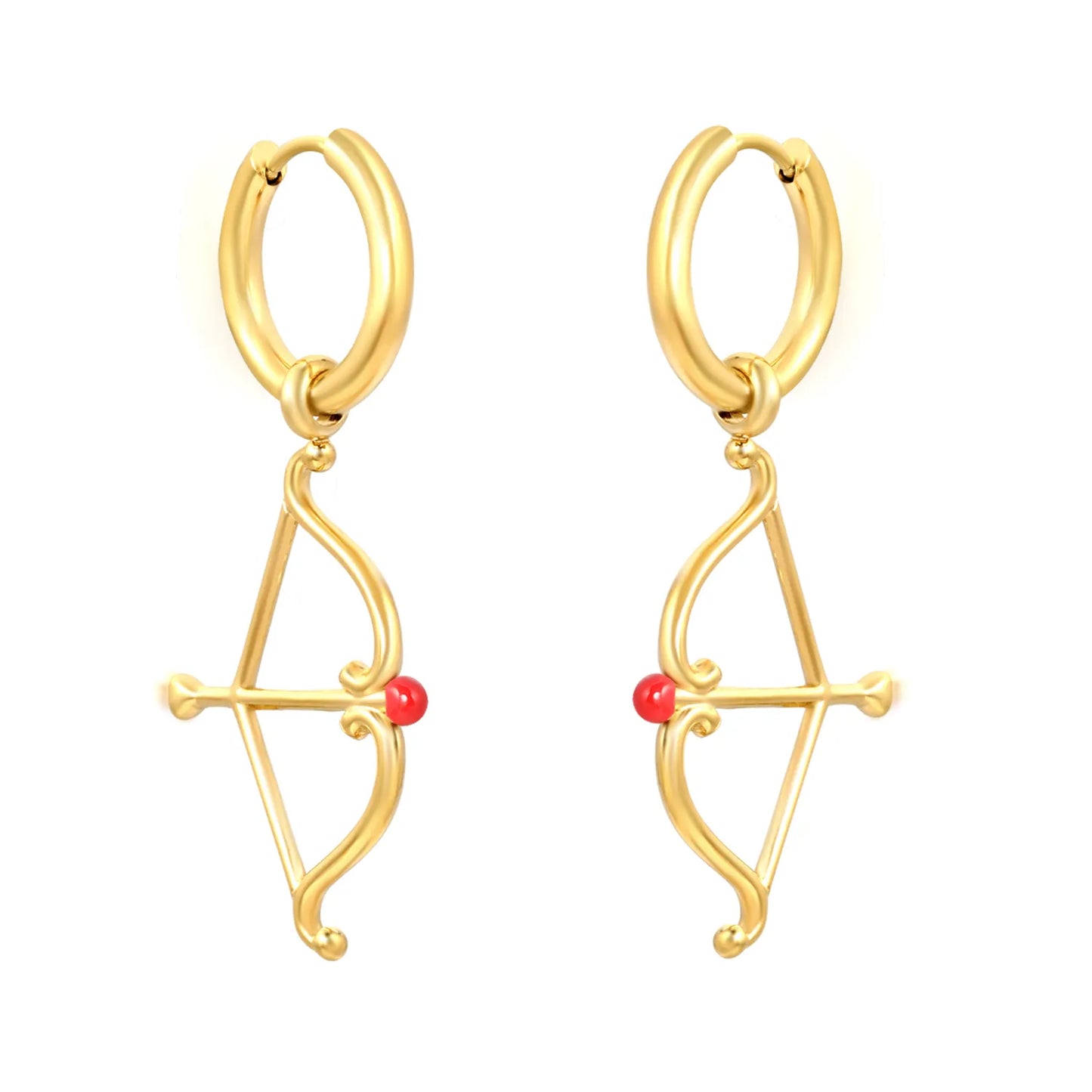 Cupid Bow & Arrow Charm Hoop Earrings | 18K Gold Plated Stainless Steel | Wholesale Bulk Order MOQ 12