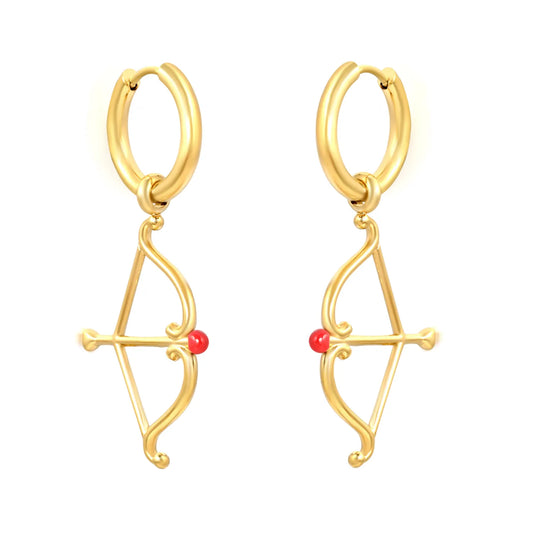 Cupid Bow & Arrow Charm Hoop Earrings | 18K Gold Plated Stainless Steel | Wholesale Bulk Order MOQ 12