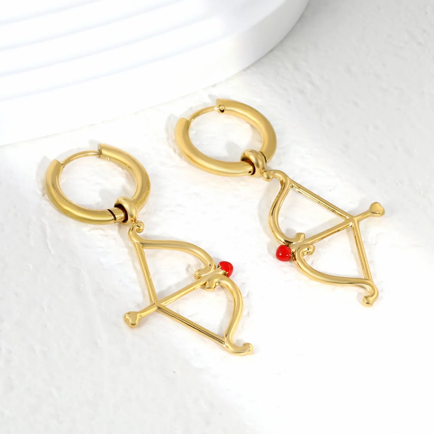 Cupid Bow & Arrow Charm Hoop Earrings | 18K Gold Plated Stainless Steel | Wholesale Bulk Order MOQ 12