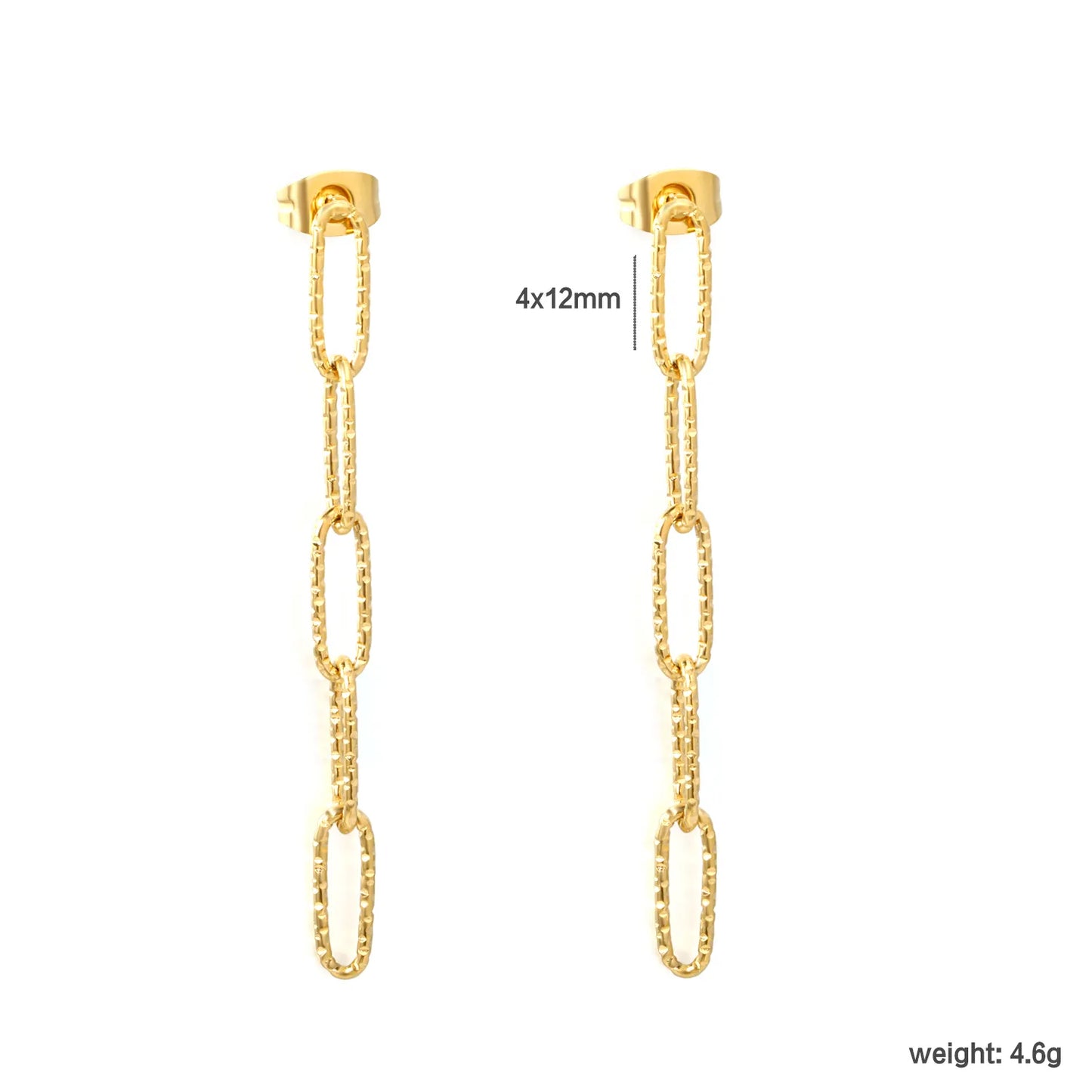 Textured Paperclip Chain Drop Earrings | 18K Gold Plated Stainless Steel | Wholesale Bulk Order MOQ 12