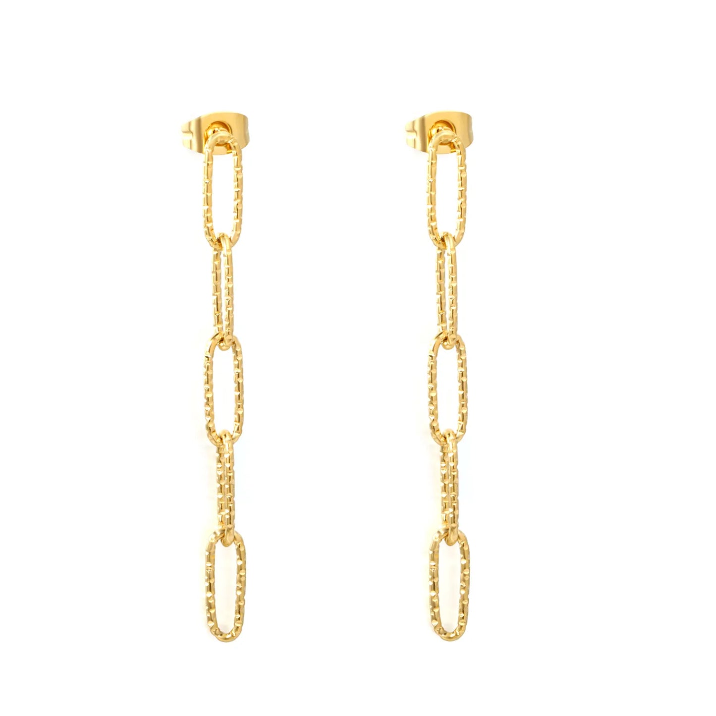 Textured Paperclip Chain Drop Earrings | 18K Gold Plated Stainless Steel | Wholesale Bulk Order MOQ 12