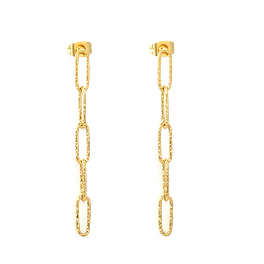 Textured Paperclip Chain Drop Earrings | 18K Gold Plated Stainless Steel | Wholesale Bulk Order MOQ 12