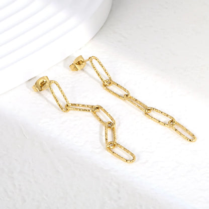 Textured Paperclip Chain Drop Earrings | 18K Gold Plated Stainless Steel | Wholesale Bulk Order MOQ 12