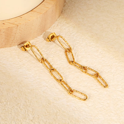 Textured Paperclip Chain Drop Earrings | 18K Gold Plated Stainless Steel | Wholesale Bulk Order MOQ 12