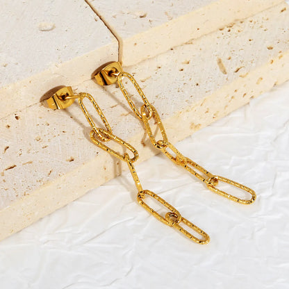 Textured Paperclip Chain Drop Earrings | 18K Gold Plated Stainless Steel | Wholesale Bulk Order MOQ 12