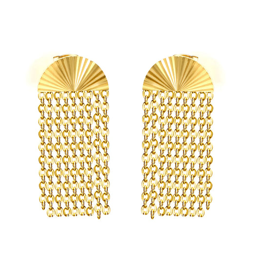Fan Top Chain Tassel Drop Earrings | 18K Gold Plated Stainless Steel | Wholesale Bulk Order MOQ 12