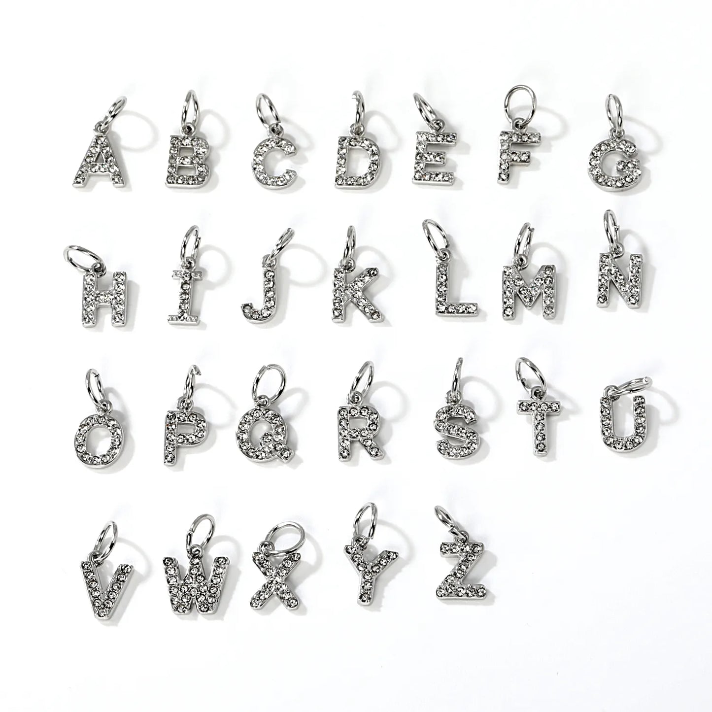 Silver Initial Letter Charms with Cubic Zirconia | Hypoallergenic Stainless Steel | Wholesale Bulk Order