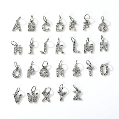Silver Initial Letter Charms with Cubic Zirconia | Hypoallergenic Stainless Steel | Wholesale Bulk Order