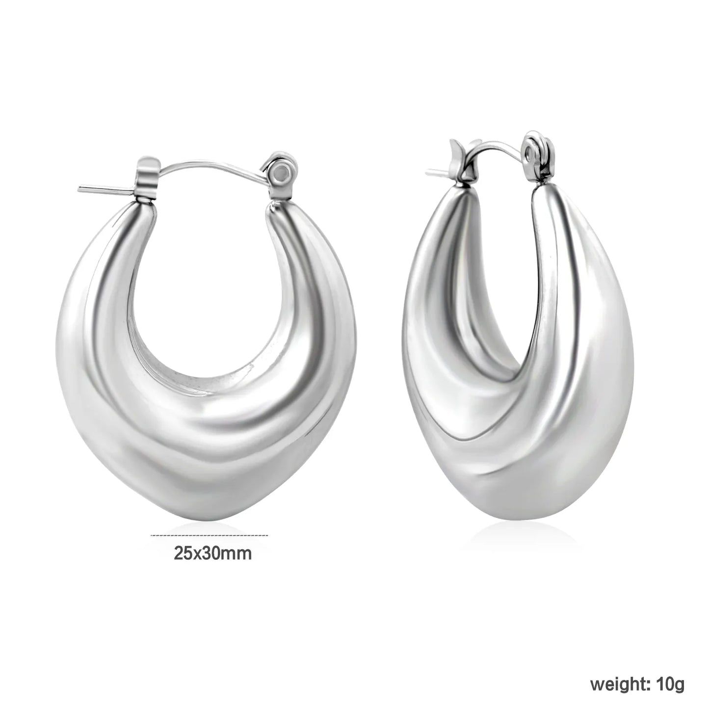 Chunky Teardrop Hoop Earrings | 18K Silver Plated Stainless Steel | Wholesale Bulk Order MOQ 12
