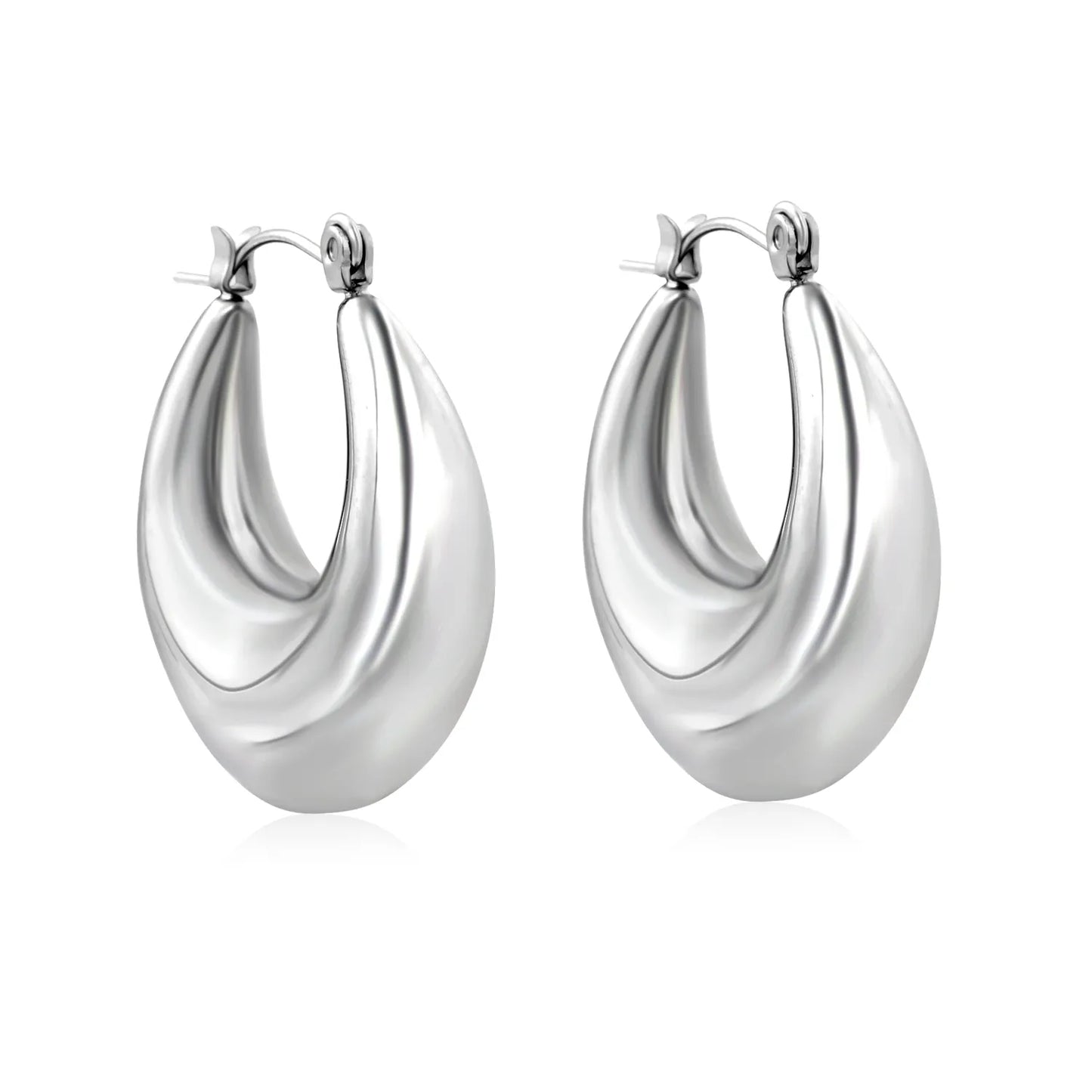 Chunky Teardrop Hoop Earrings | 18K Silver Plated Stainless Steel | Wholesale Bulk Order MOQ 12