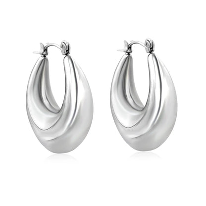 Chunky Teardrop Hoop Earrings | 18K Silver Plated Stainless Steel | Wholesale Bulk Order MOQ 12