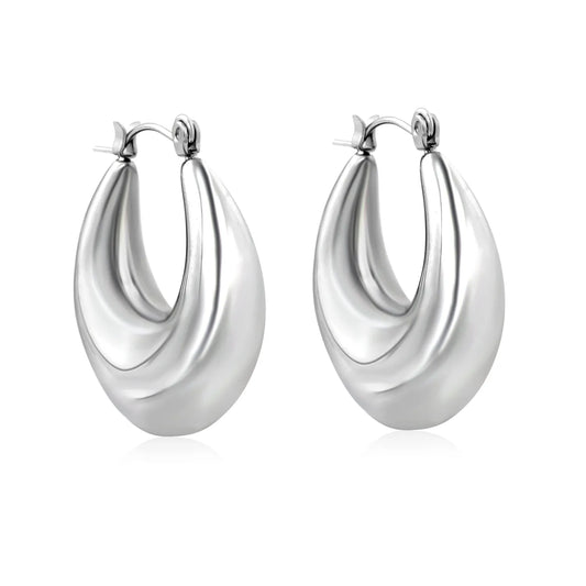 Chunky Teardrop Hoop Earrings | 18K Silver Plated Stainless Steel | Wholesale Bulk Order MOQ 12