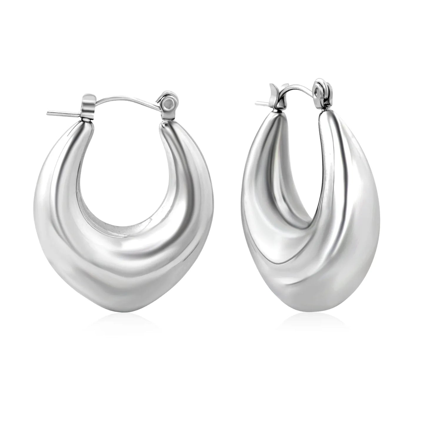 Chunky Teardrop Hoop Earrings | 18K Silver Plated Stainless Steel | Wholesale Bulk Order MOQ 12
