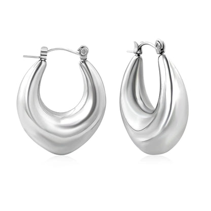 Chunky Teardrop Hoop Earrings | 18K Silver Plated Stainless Steel | Wholesale Bulk Order MOQ 12