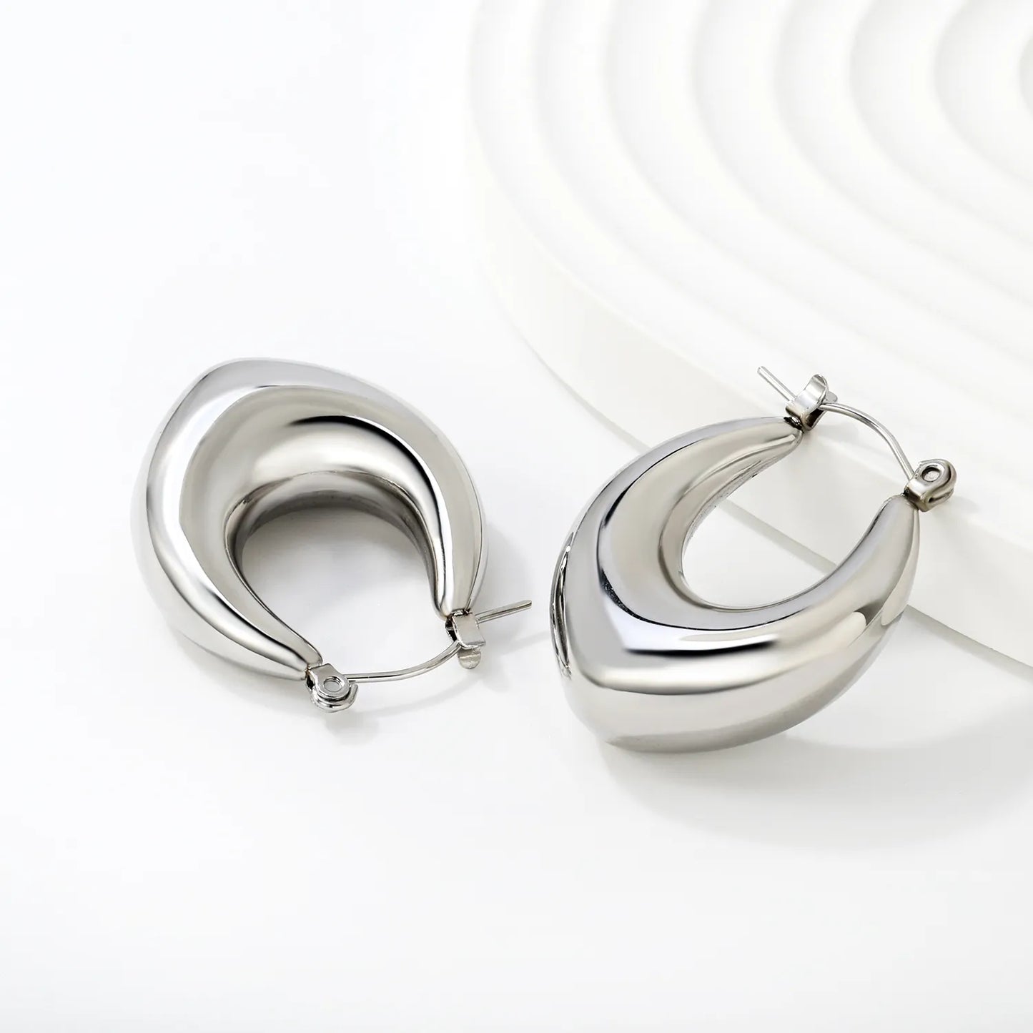Chunky Teardrop Hoop Earrings | 18K Silver Plated Stainless Steel | Wholesale Bulk Order MOQ 12