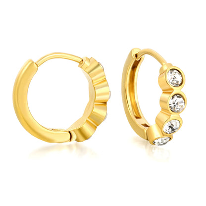 CZ Bezel-Set Huggie Hoop Earrings | Gold/Silver Options | Wholesale Bulk Order MOQ 12