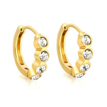 CZ Bezel-Set Huggie Hoop Earrings | Gold/Silver Options | Wholesale Bulk Order MOQ 12