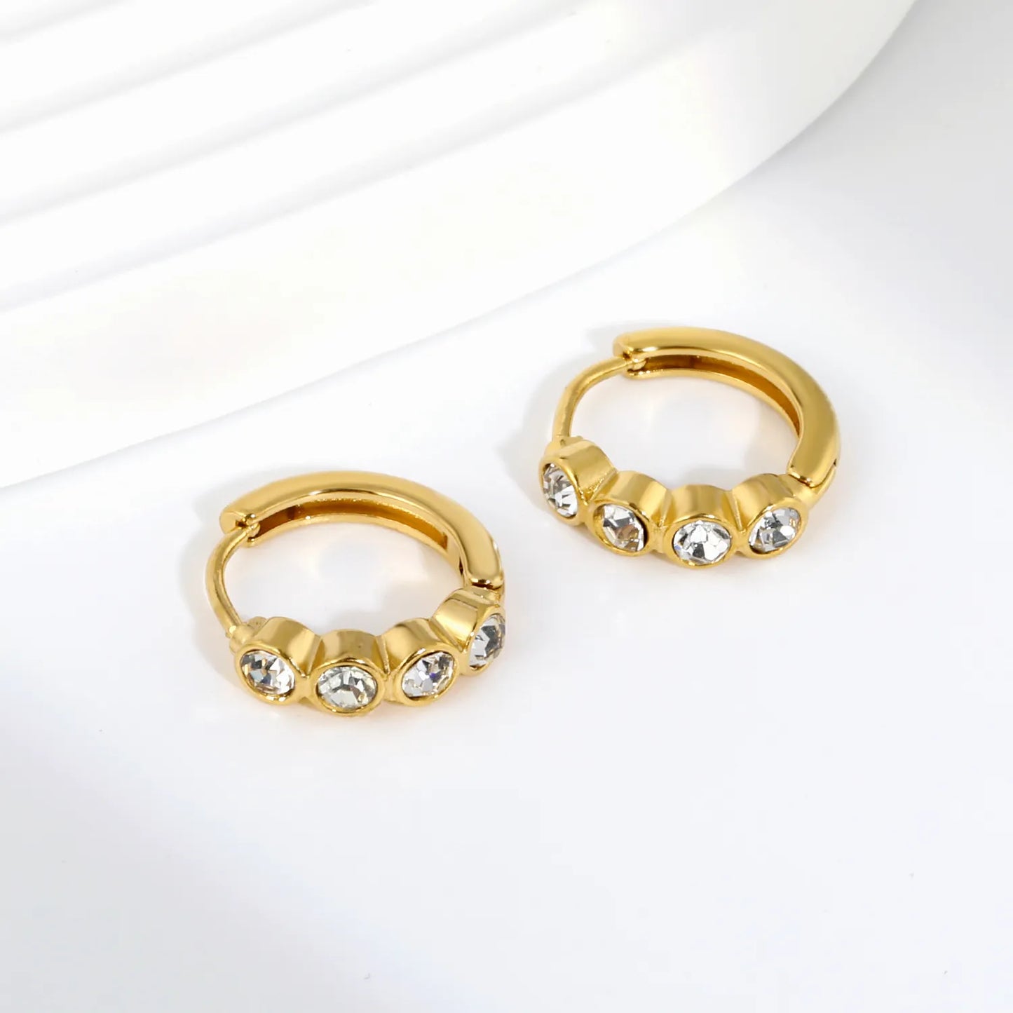 CZ Bezel-Set Huggie Hoop Earrings | Gold/Silver Options | Wholesale Bulk Order MOQ 12