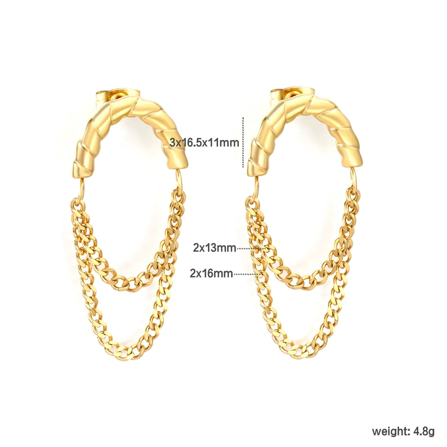 Twisted Hoop Earrings with Layered Chain Drop | Two-Tone/Gold Options | Wholesale Bulk Order MOQ 12