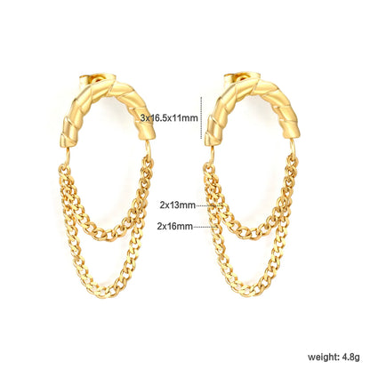 Twisted Hoop Earrings with Layered Chain Drop | Two-Tone/Gold Options | Wholesale Bulk Order MOQ 12