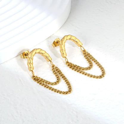 Twisted Hoop Earrings with Layered Chain Drop | Two-Tone/Gold Options | Wholesale Bulk Order MOQ 12