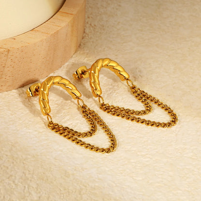 Twisted Hoop Earrings with Layered Chain Drop | Two-Tone/Gold Options | Wholesale Bulk Order MOQ 12