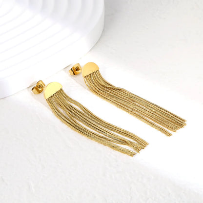 Long Gold Tassel Drop Earrings | 18K Gold Plated Stainless Steel Statement Jewelry | Wholesale Bulk Order MOQ 12