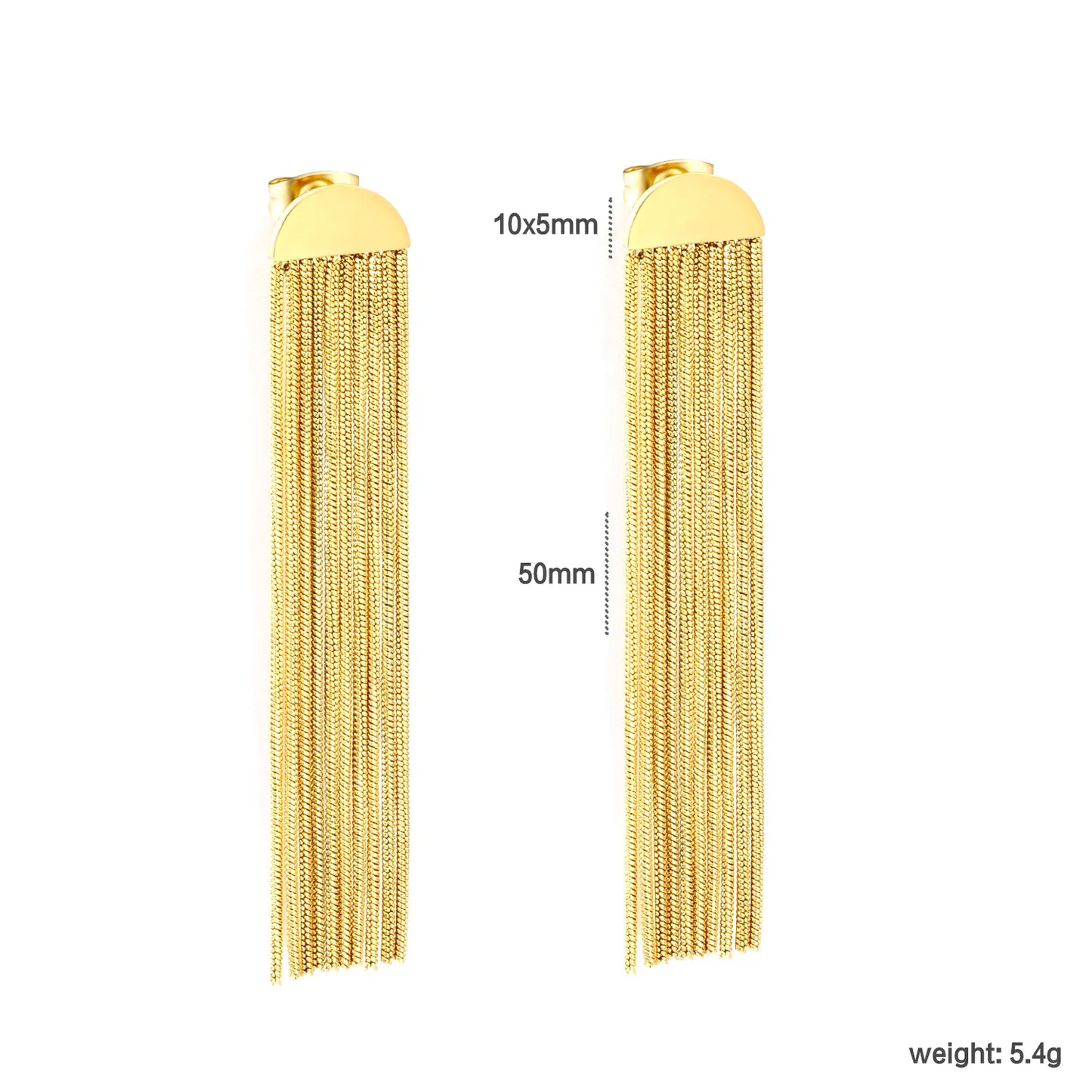 Long Gold Tassel Drop Earrings | 18K Gold Plated Stainless Steel Statement Jewelry | Wholesale Bulk Order MOQ 12