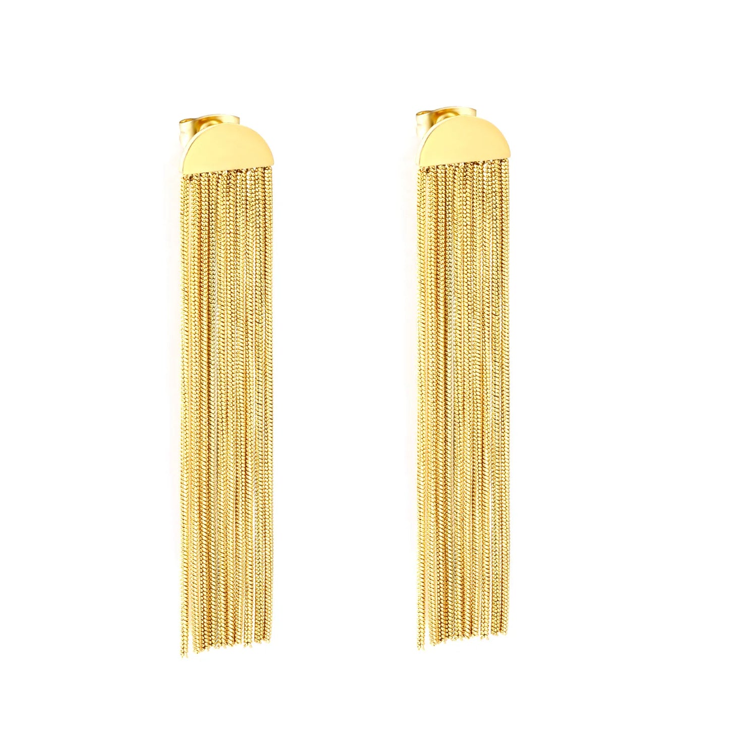 Long Gold Tassel Drop Earrings | 18K Gold Plated Stainless Steel Statement Jewelry | Wholesale Bulk Order MOQ 12