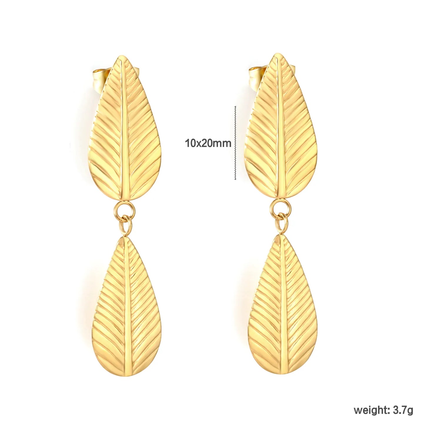 Double Leaf Drop Earrings | 18K Gold Plated Stainless Steel | Wholesale Bulk Order MOQ 12