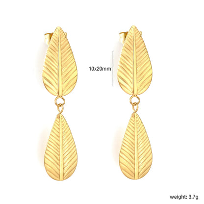 Double Leaf Drop Earrings | 18K Gold Plated Stainless Steel | Wholesale Bulk Order MOQ 12
