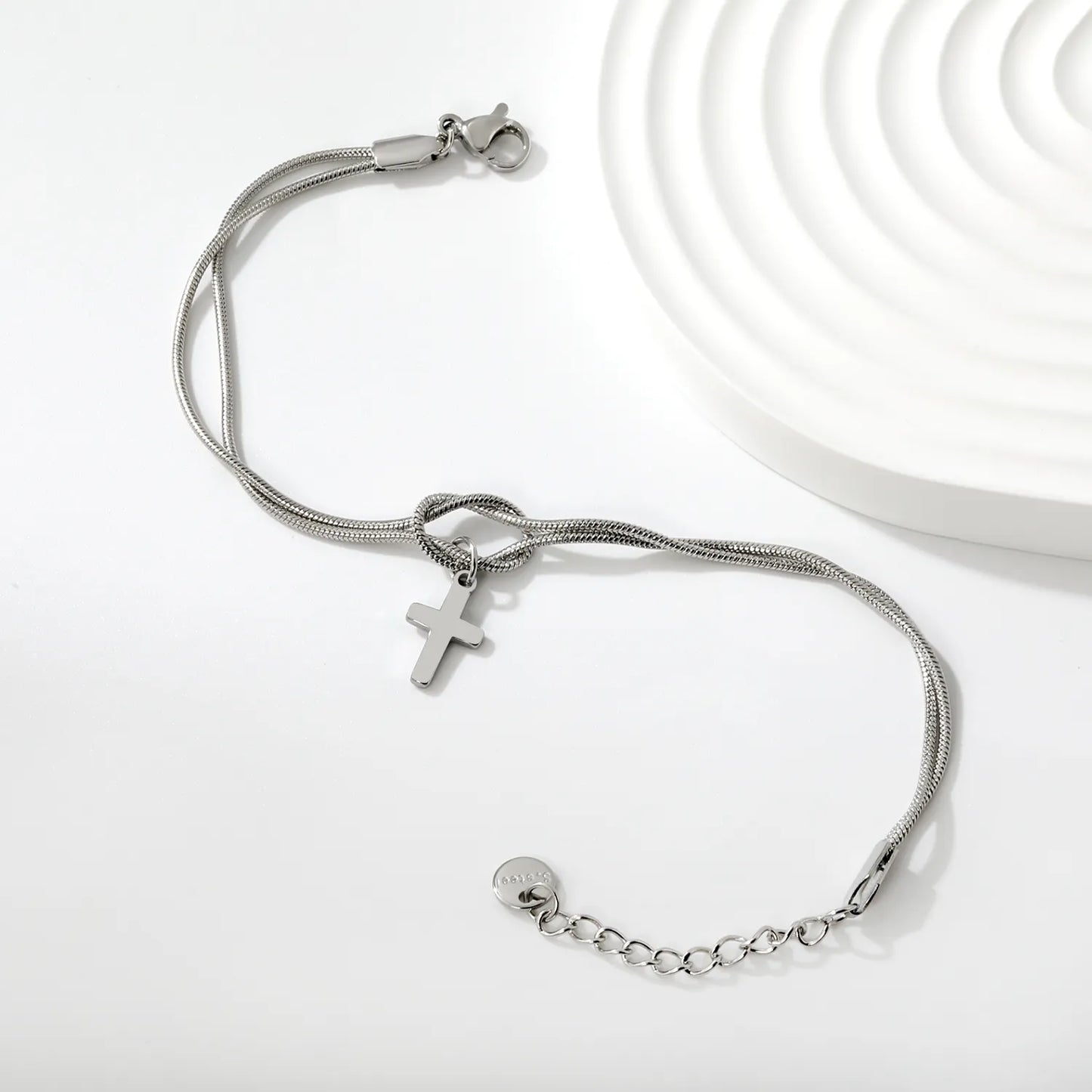 Wholesale Cross Charm Double Layer Stainless Steel Bracelet for Women | 18K Gold Plated & Silver Plated Knot Snake Chain Jewelry