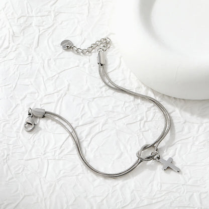 Wholesale Cross Charm Double Layer Stainless Steel Bracelet for Women | 18K Gold Plated & Silver Plated Knot Snake Chain Jewelry