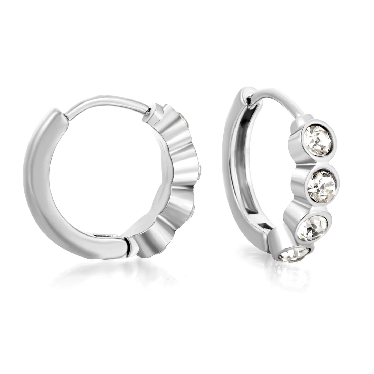 CZ Bezel-Set Huggie Hoop Earrings | Gold/Silver Options | Wholesale Bulk Order MOQ 12
