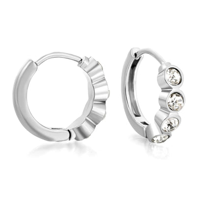 CZ Bezel-Set Huggie Hoop Earrings | Gold/Silver Options | Wholesale Bulk Order MOQ 12
