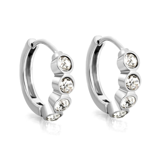 CZ Bezel-Set Huggie Hoop Earrings | Gold/Silver Options | Wholesale Bulk Order MOQ 12