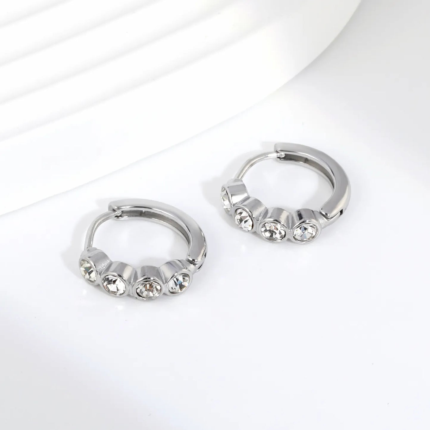 CZ Bezel-Set Huggie Hoop Earrings | Gold/Silver Options | Wholesale Bulk Order MOQ 12