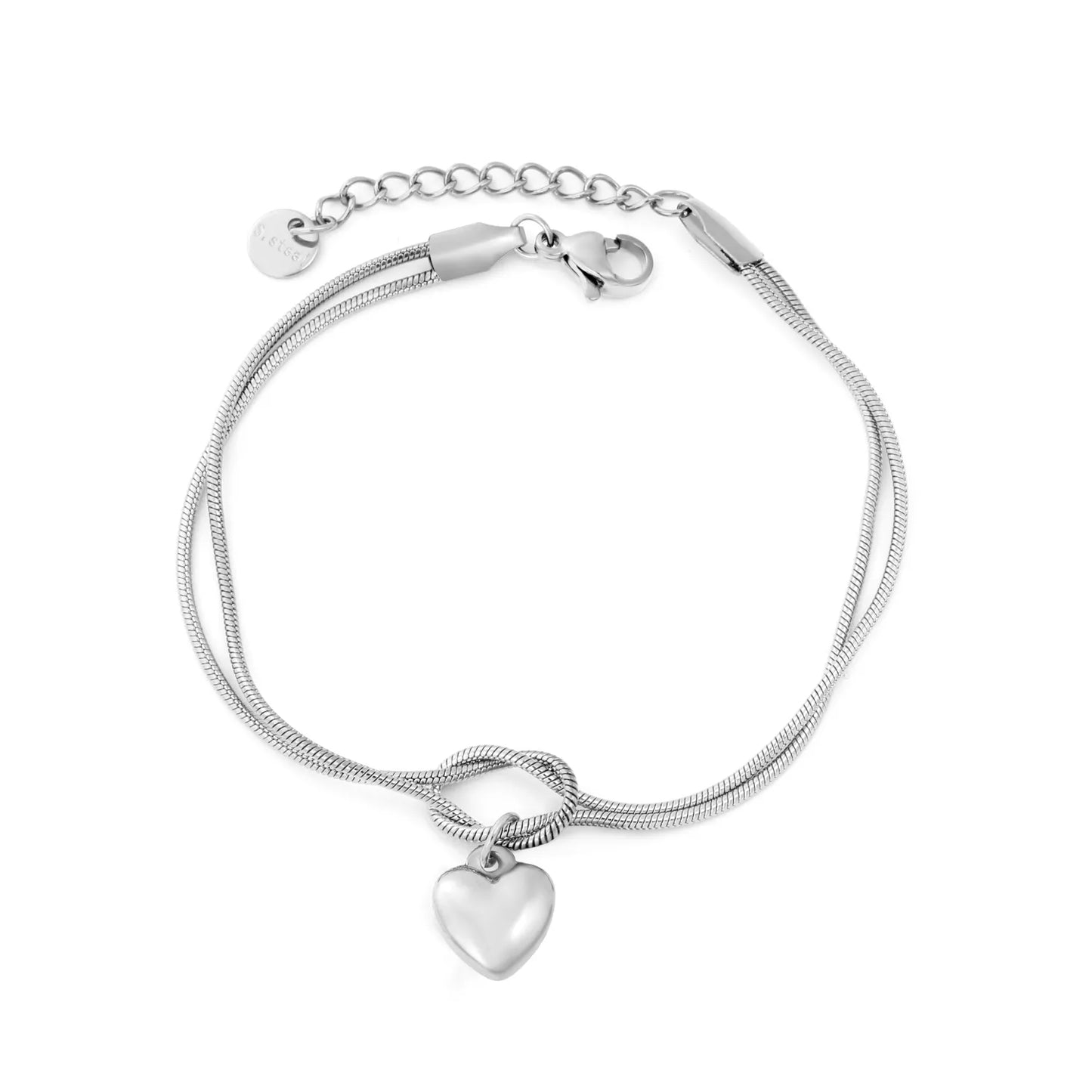 Wholesale 18K Gold Plated Double Layer Heart Charm Stainless Steel Bracelet for Women | Hypoallergenic Snake Chain Knot Bracelet Jewelry