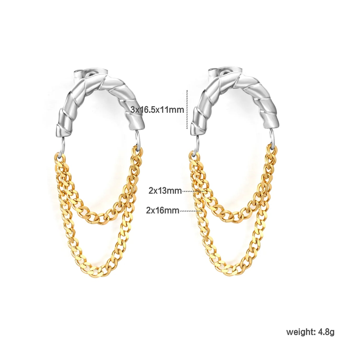 Twisted Hoop Earrings with Layered Chain Drop | Two-Tone/Gold Options | Wholesale Bulk Order MOQ 12