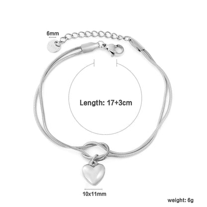 Wholesale 18K Gold Plated Double Layer Heart Charm Stainless Steel Bracelet for Women | Hypoallergenic Snake Chain Knot Bracelet Jewelry