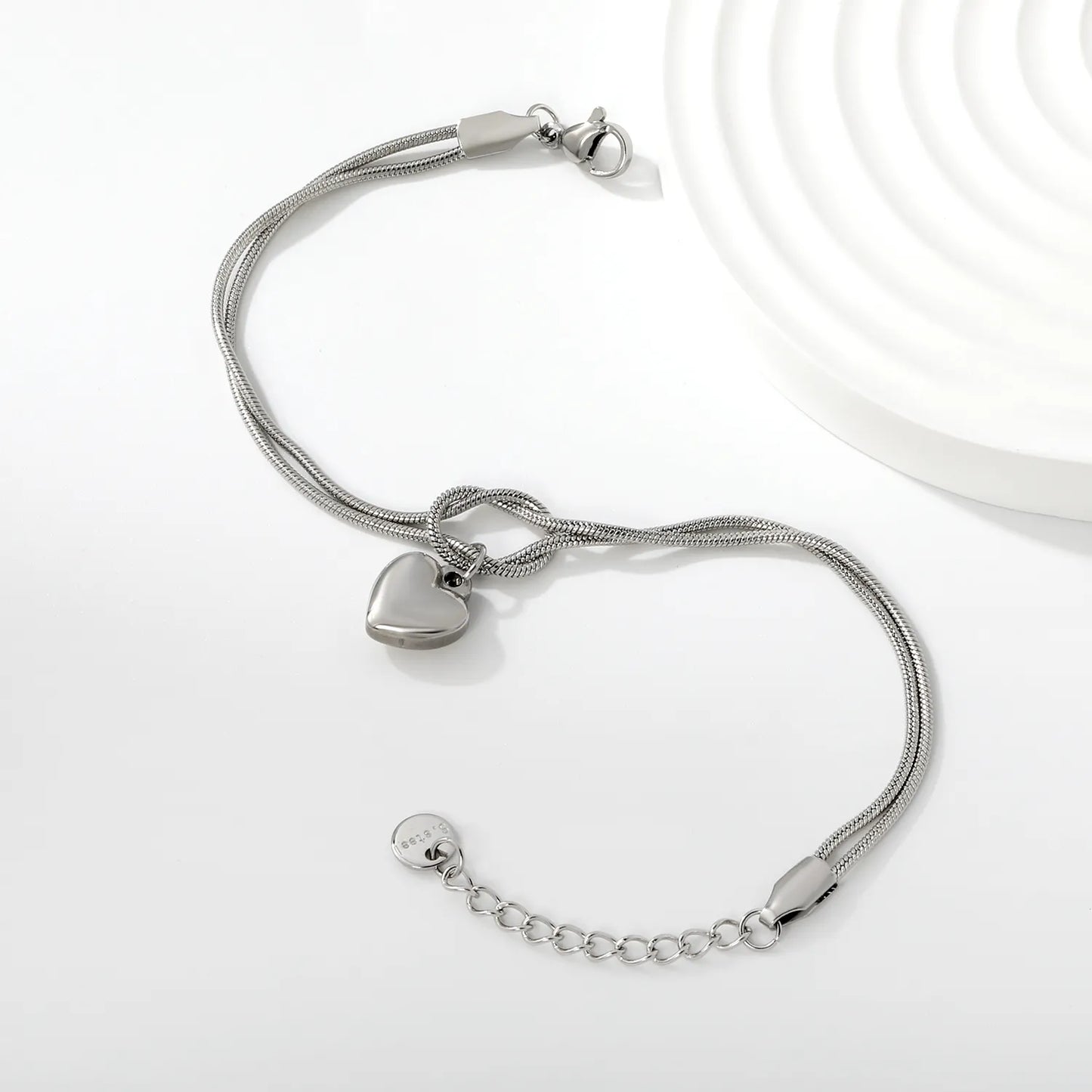 Wholesale 18K Gold Plated Double Layer Heart Charm Stainless Steel Bracelet for Women | Hypoallergenic Snake Chain Knot Bracelet Jewelry