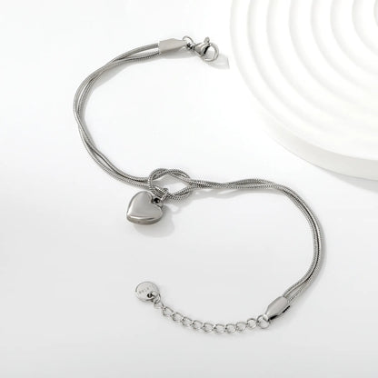 Wholesale 18K Gold Plated Double Layer Heart Charm Stainless Steel Bracelet for Women | Hypoallergenic Snake Chain Knot Bracelet Jewelry