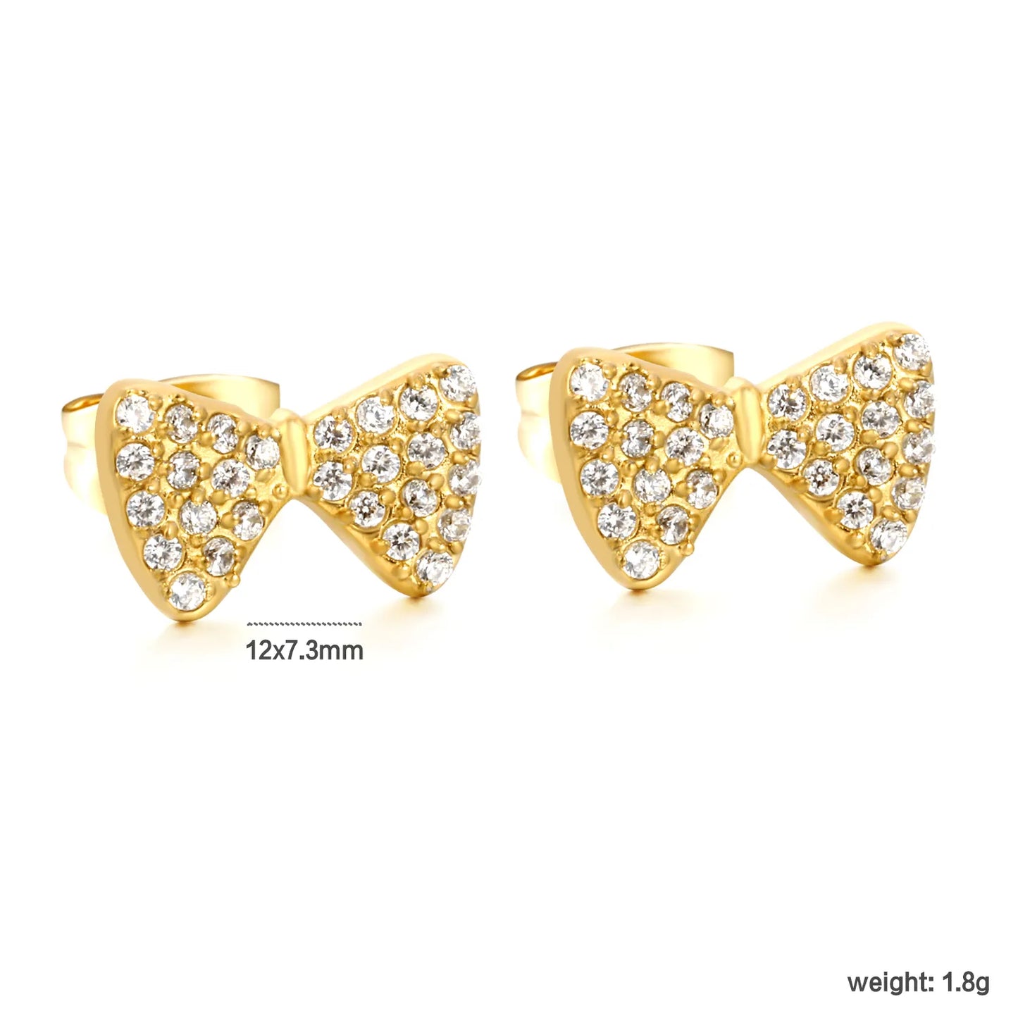 CZ Pave Bow Stud Earrings | 18K Gold Plated Stainless Steel | Wholesale Bulk Order MOQ 12