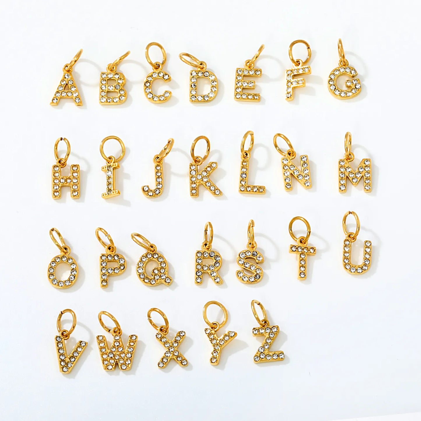 Wholesale 18K Gold Plated Initial Letter Charms with Rhinestones | Hypoallergenic Stainless Steel Jewelry Components