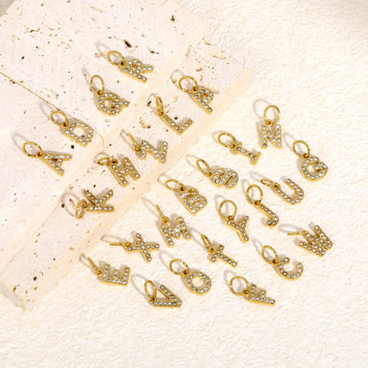 Wholesale 18K Gold Plated Initial Letter Charms with Rhinestones | Hypoallergenic Stainless Steel Jewelry Components