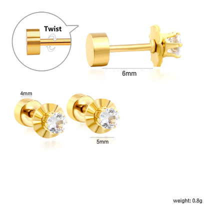 CZ Screw-Back Flat Back Stud Earrings | 18K Gold Plated Stainless Steel | Wholesale Bulk Order MOQ 12