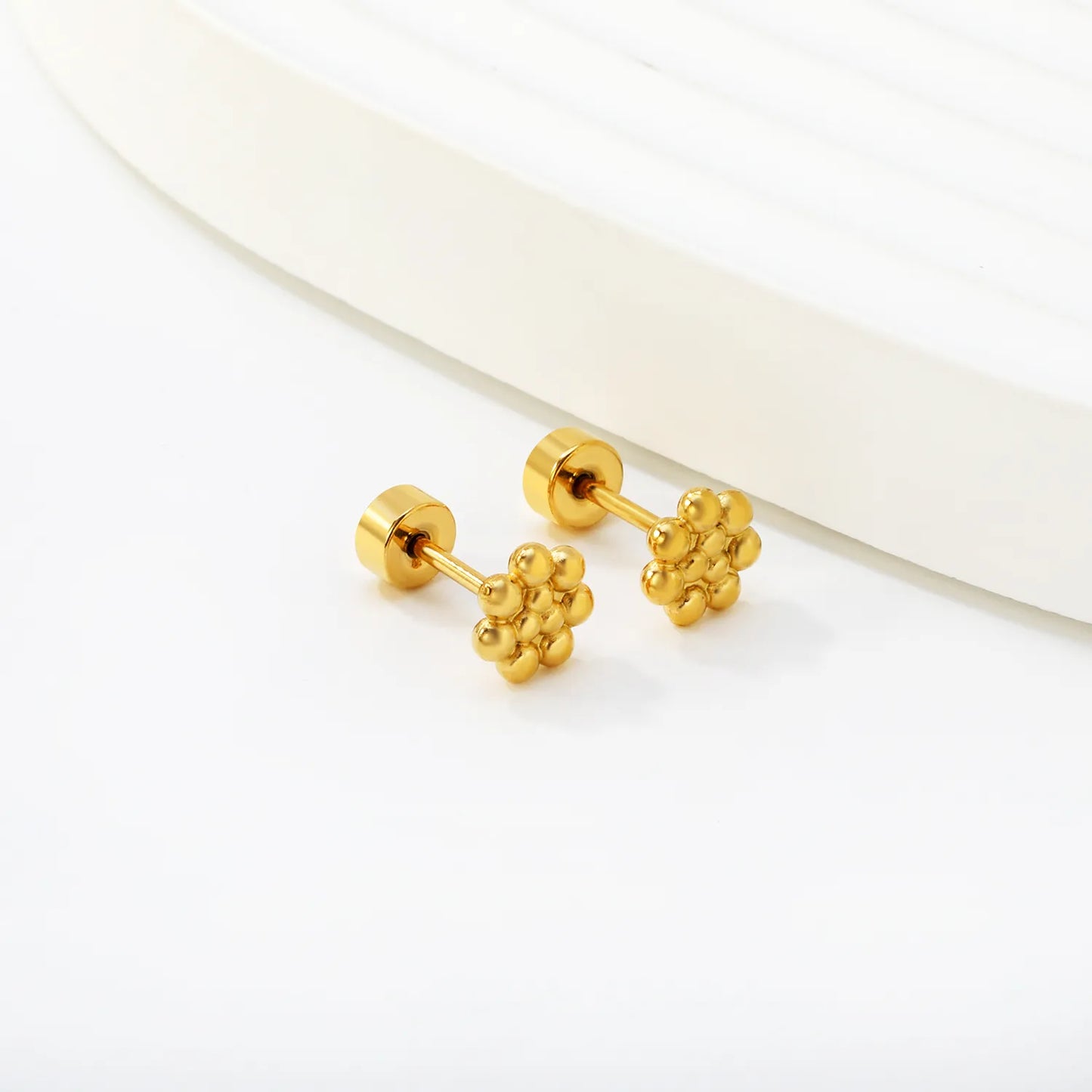 Beaded Cluster Screw-Back Stud Earrings | 18K Gold Plated Stainless Steel | Wholesale Bulk Order MOQ 12