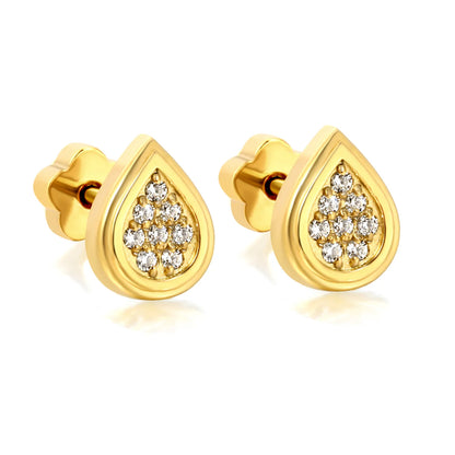 3 Pairs Pack Teardrop Pave CZ Screw-Back Stud Earrings | 18K Gold Plated Hypoallergenic Stainless Steel | Wholesale Bulk Order MOQ 12