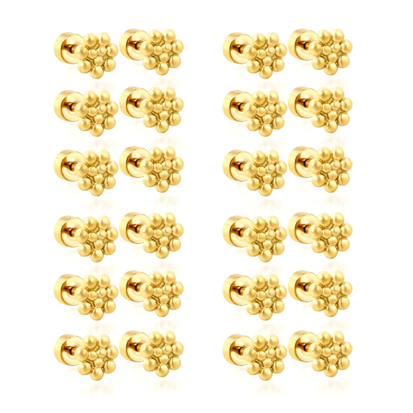 Beaded Cluster Screw-Back Stud Earrings | 18K Gold Plated Stainless Steel | Wholesale Bulk Order MOQ 12